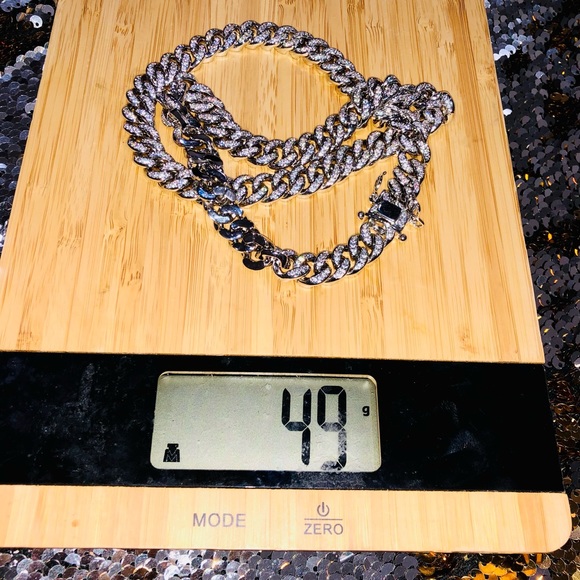 Cuban link chain for men, VVS clarity zircon crystals, heavy 10k gold vermeil - Picture 4 of 7